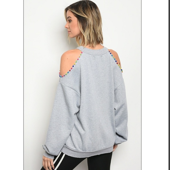 1 sm. Left!NWT distressed open shoulder sweatshirt - Picture 2 of 4